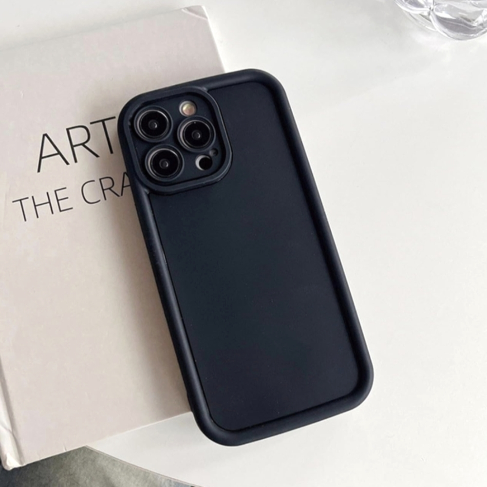For iPhone 15 Pro Silicone Rubber Black Case with Camera Protection Anti-Scratch